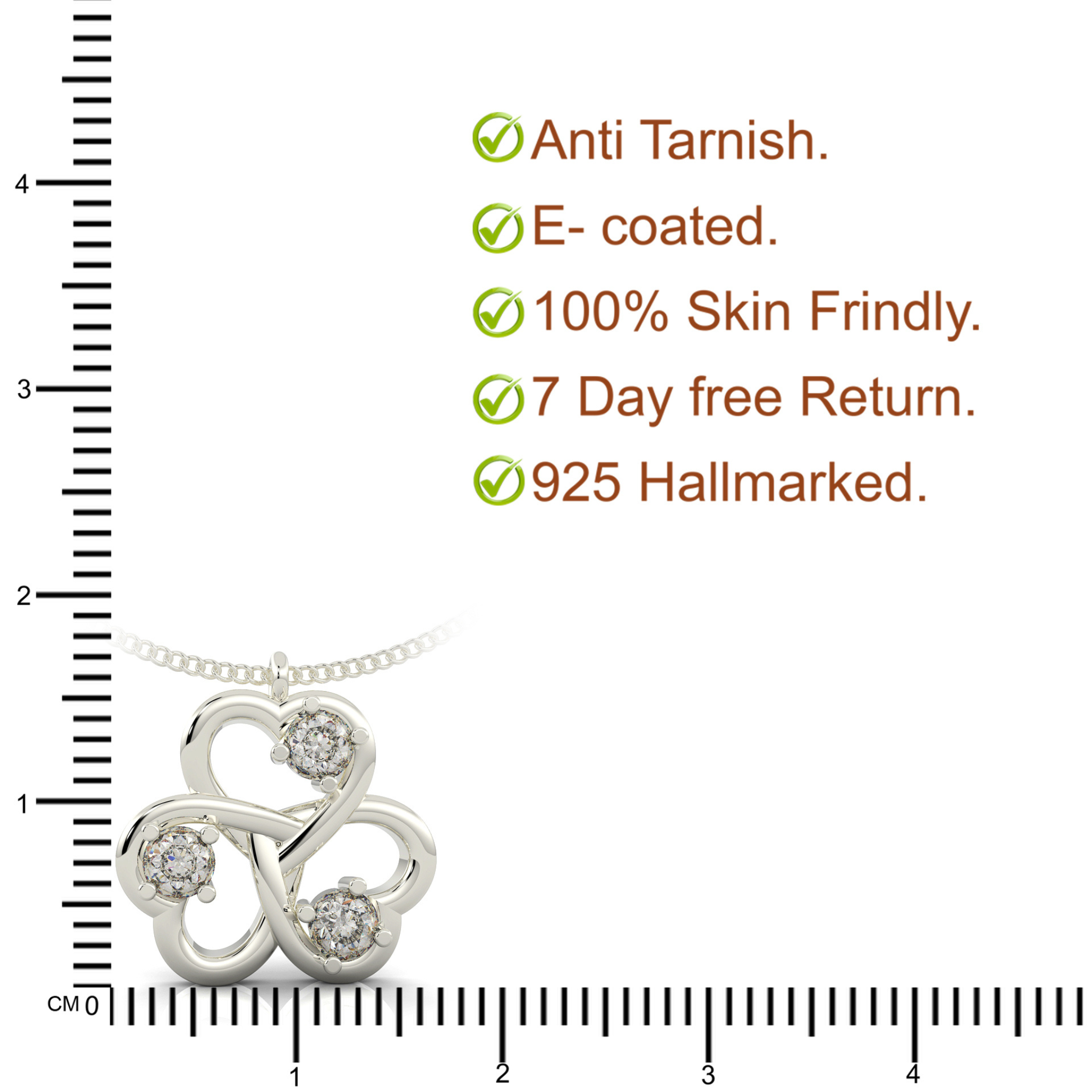 Trio Heart Pendant With Chain, Hallmarked 925 Sterling Silver